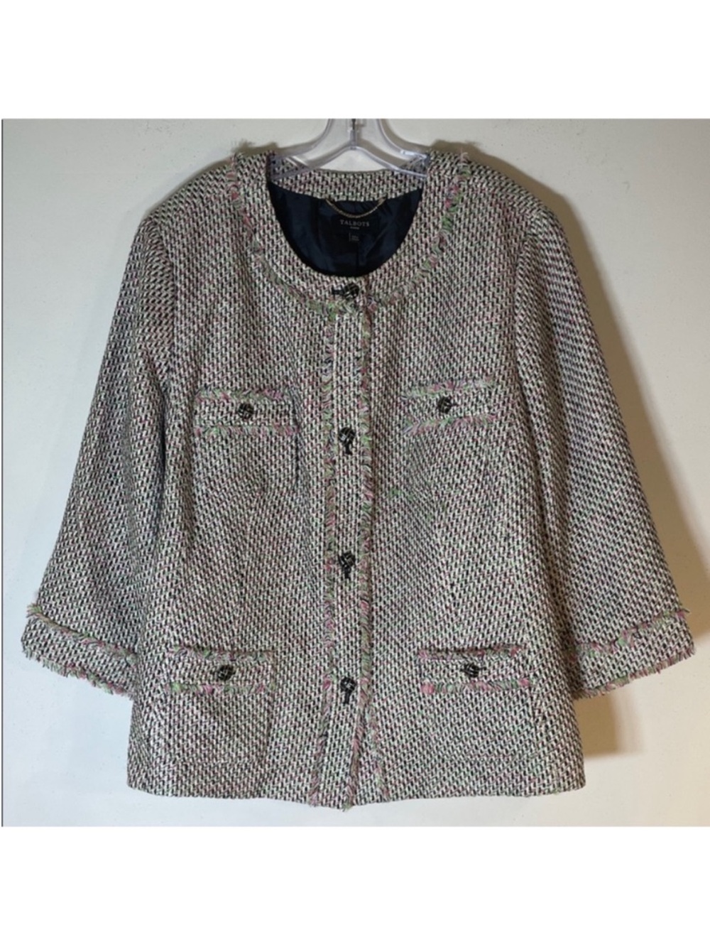 Talbots Neutral Multi Tweed Cropped Bouclé Jacket